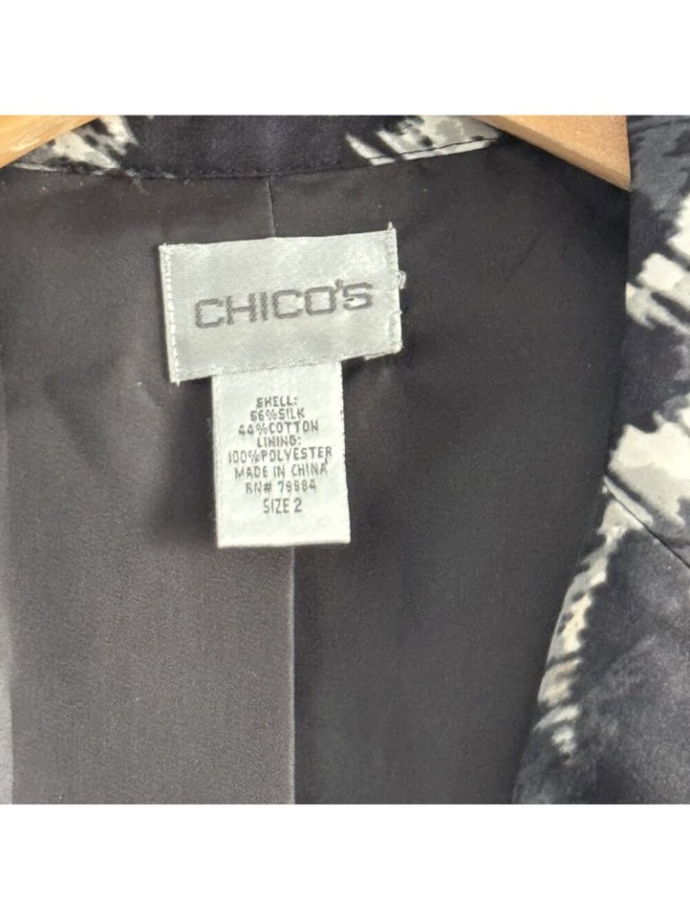 Chicos Silk Blend Blazer Size Large Black Multi Jacket Blazer - Picture 5 of 12